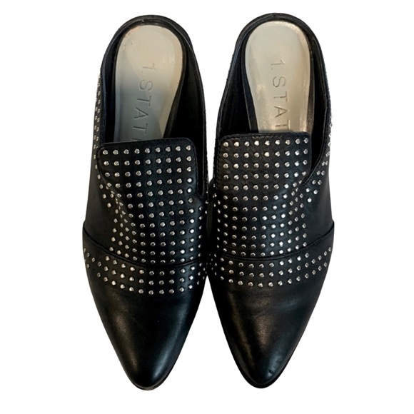 1. STATE Black Studded Rivet Detail Block Heel Mules - Picture 5 of 6